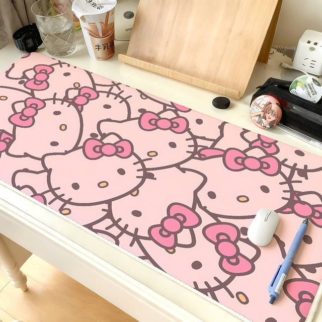 Mesuca Kawaii Cartoon Mauspad Hello Kitty Design in Pink, große Schreibtischunterlage für Computer und Laptop - Bild 1