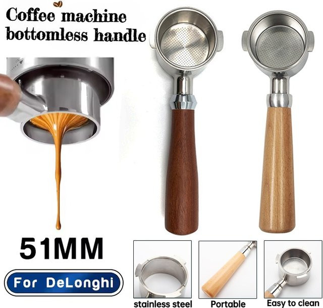 Delonghi Espressofilter aus Edelstahl mit Doppelohrgriff, 51 mm, Silber/Braun - Bild 1