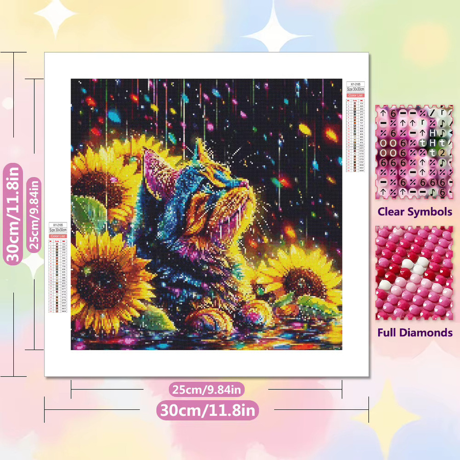 EverShine DIY 5D Diamant Mosaik Set Katze mit Sonnenblumen, bunte Stickerei für die Wandgestaltung, Multicolor - Bild 2