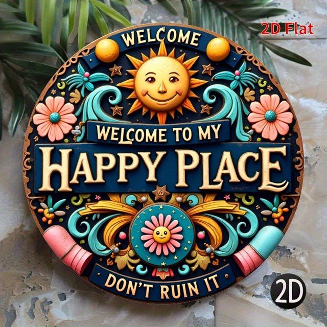 Rundes Vintage-Eisenschild Potdemiel Welcome to My Happy Place in Multicolor - Bild 1