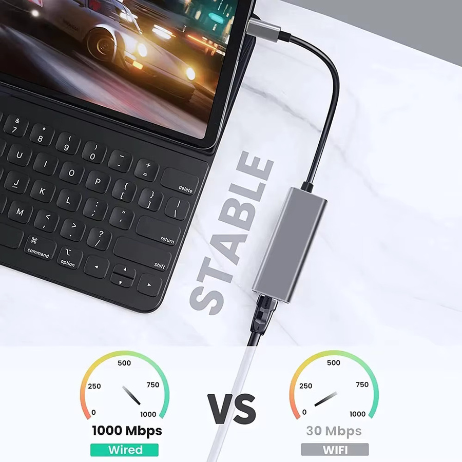 Kebidu USB Typ C Ethernet Adapter mit 100/1000 Mbit/s RJ45 LAN Netzwerkkarte in Grau - Bild 2