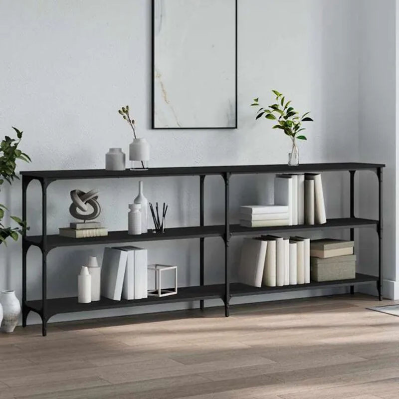 Vidaxl Konsolentisch Industrial Schwarz aus Holzwerkstoff und Metall B/T/H: 200 x 29 x 75 cm - Bild 1