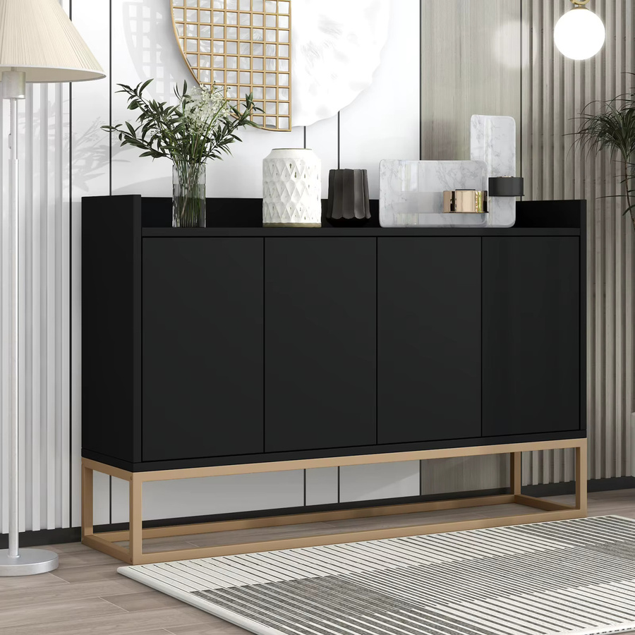 Anajqaqia Küchen-Sideboard Modernes Buffetschrank in Schwarz mit Metallbeinen, B/T/H: 120 x 30 x 80 cm - Bild 4