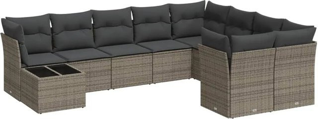 vidaXL 10-tlg Garten-Sofagarnitur aus Polyrattan in Grau mit Tisch und Kissen inklusive Stauraum - Bild 1