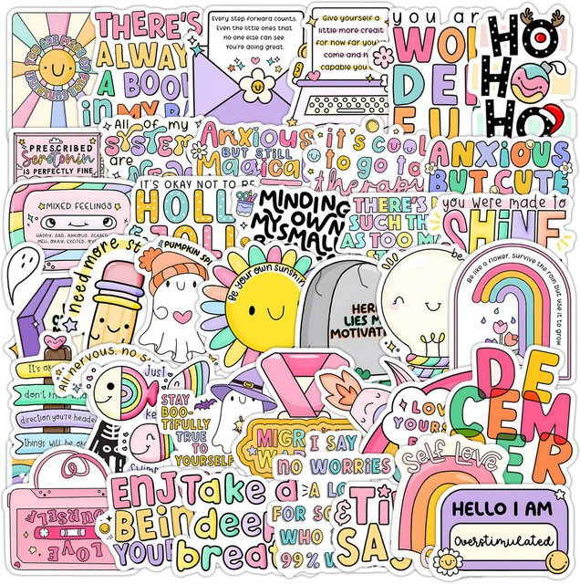 50 Stück wasserfeste Graffiti-Aufkleber mit englischen Phrasen in Multicolour von BulingBulingStickers Store - Bild 1