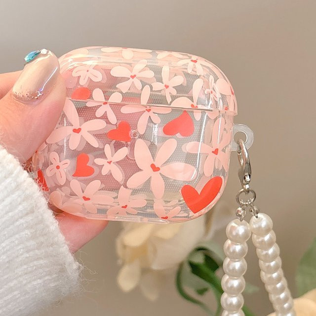 Schutzhülle mit Muschel- und Rosenherz-Muster für Apple AirPods Pro, AirPods 4, AirPods 3 und AirPods 2 in Pink - Bild 1