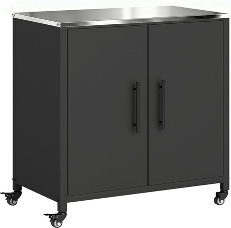 Outsunny Pflanztisch aus Metall mit Edelstahl-Arbeitsplatte und Unterschrank in Schwarz, B/T/H: 80 x 50 x 90 cm