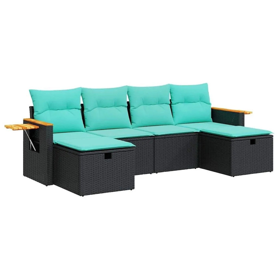 vidaXL 6-teilige Garten-Sofagarnitur aus Poly-Rattan mit Kissen in Schwarz und Blau - Bild 2