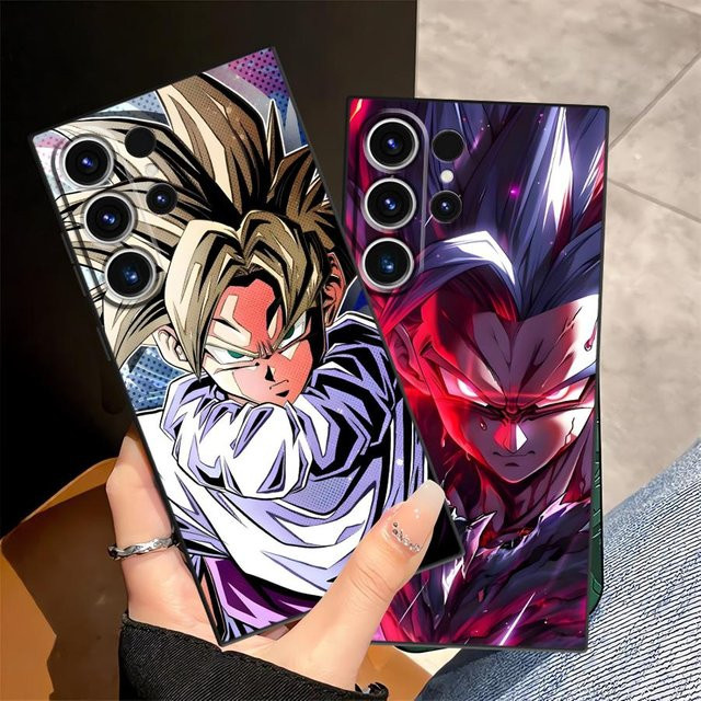 Schwarze weiche Handyhülle mit Dragon Ball Son Goku Design für Samsung Galaxy S24 Plus, S23 Ultra, S21 FE, S20 und S25 Edge - Bild 1