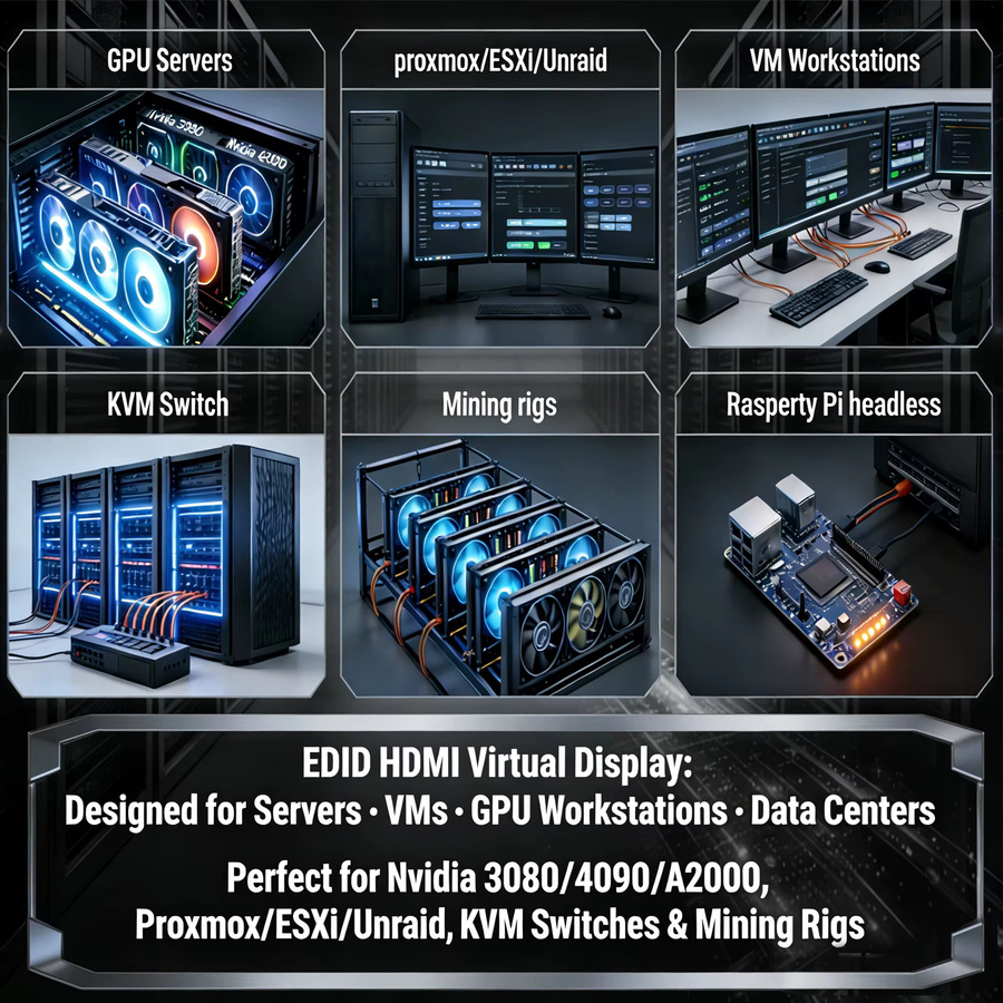 Xieoery 4K HDMI EDID Emulator für Remote Desktop, KVM und Headless Server mit Unterstützung für 3840x2160@60Hz und Multi-Resolution - Bild 4