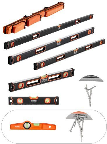 VEVOR 6-teiliges Wasserwaagen-Set aus Aluminiumlegierung in Schwarz-Orange mit Libellen-Lineal für 45/90/180 Grad - Bild 2