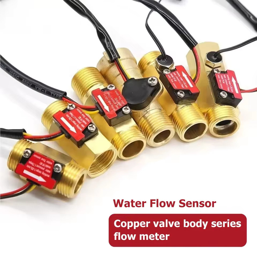 Messing Wasserdurchflusssensor Hall Turbine Durchflussmesser mit elektromagnetischem Impuls in Gold - Bild 3