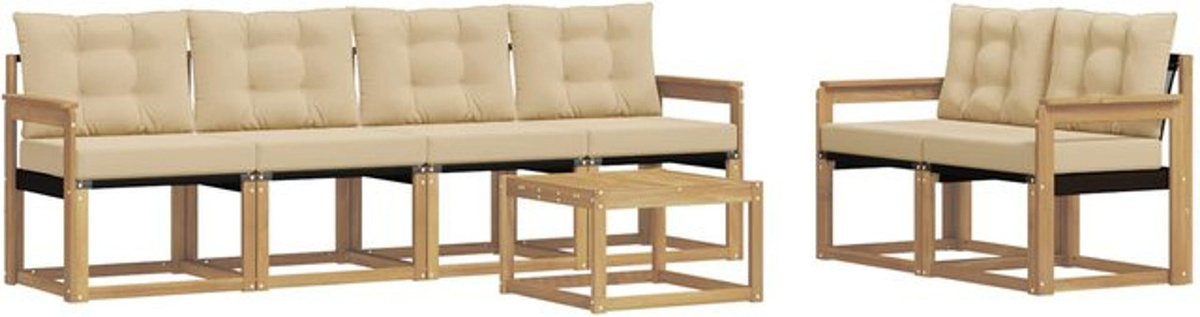 7-teilige Outdoor-Sofagarnitur aus Akazie mit Kissen in Weiß und Beige von vidaXL - Bild 1
