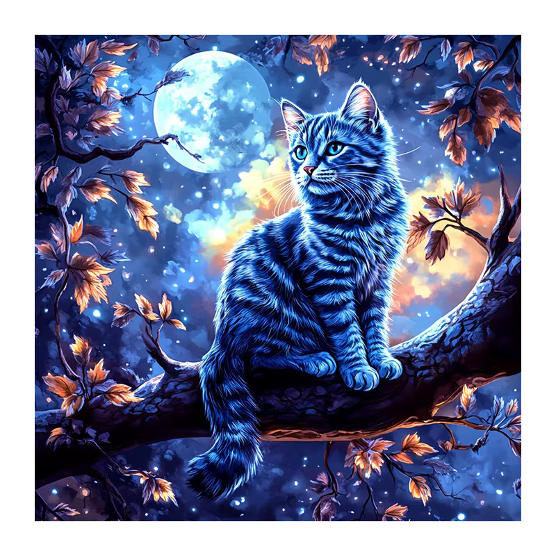 Huacan Diamantgemälde Katze und Mond als Diamantmosaik Set in Blau, Breite: 20 cm, Höhe: 20 cm - Bild 4