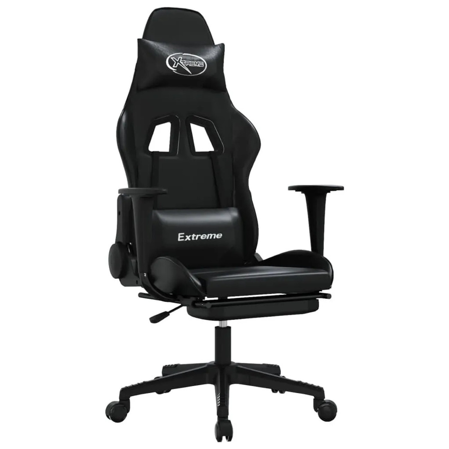 vidaXL Gaming-Stuhl in Schwarz aus Kunstleder mit Fußstütze und Kopfstütze - Bild 2
