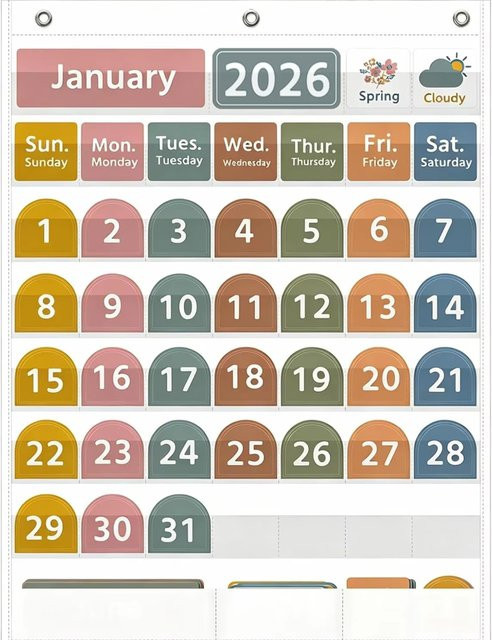 Großes Klassenzimmer-Kalender-Taschendiagramm mit 96 Karten in Weiß und Multicolour zum Lernen für Kinder - Bild 1