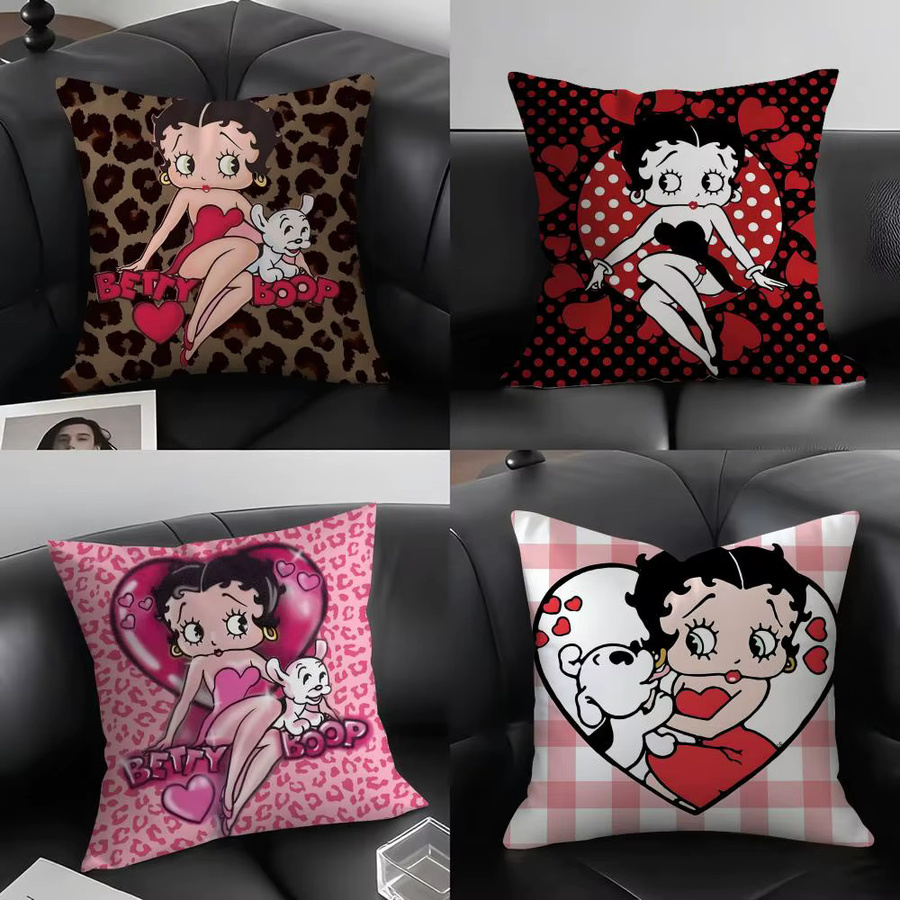 B-Betty Boop Modischer Kissenbezug in Schwarz mit grafischem Design, quadratisch, Breite: 30 cm, Höhe: 30 cm - Bild 2