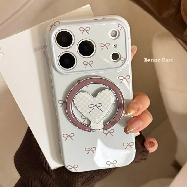 MUQGEW iPhone Schutzhülle mit koreanischem Bowknot Falten Gitter und Herz Design, Stoßfestes Soft Cover in Weiß für iPhone 17 16 15 14 13 12 Pro Max - Bild 1