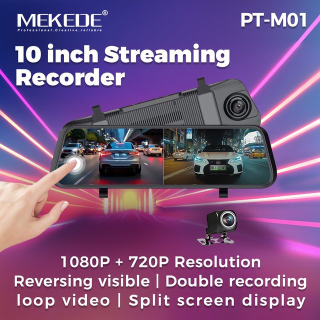 MEKEDE 10-Zoll-Streaming-Recorder in Schwarz mit 1080P und 720P Auflösung, sichtbare umkehrbare Anzeige, doppeltem Aufnahmeschleifen und geteiltem Display - Bild 1