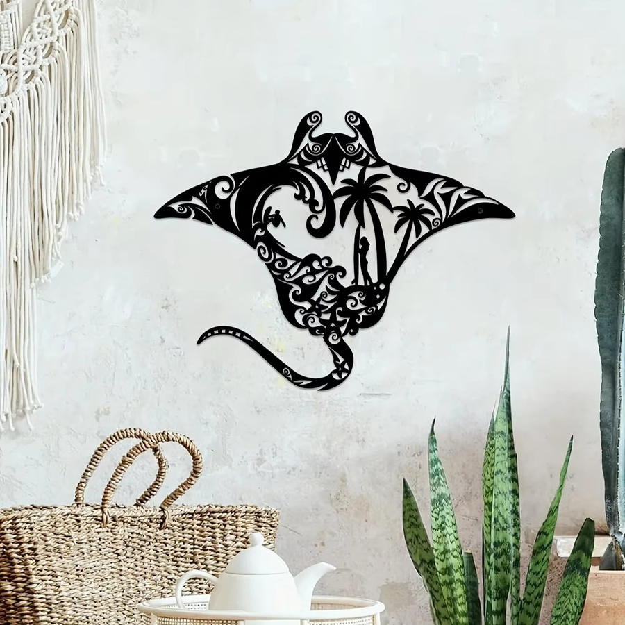 CIFBUY Metall-Wandkunst Coastal Charm mit Mantarochen-Motiv in Schwarz - Bild 2