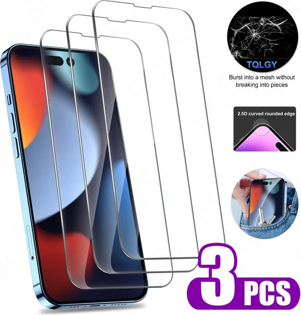 3er-Set PJPK Displayschutzfolie aus gehärtetem Glas für iPhone 11 12 13 14 15 Pro Max XR XS X 6 7 8 Plus SE 2020 in Transparent - Bild 1