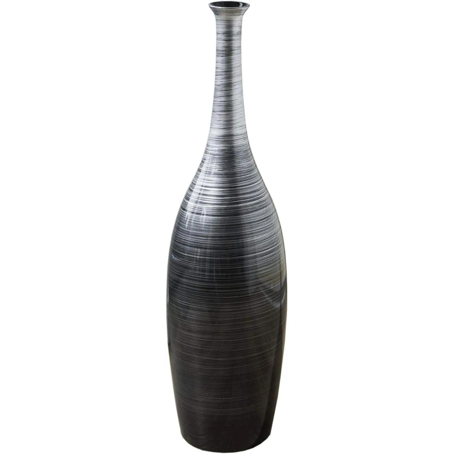 Vivanno Bodenvase Delgada aus Fiberglas in Schwarz und Silber mit horizontalen Linien, B/T/H: 18 x 18 x 77 cm - Bild 2