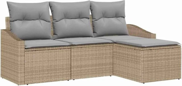 vidaXL Garten-Sofa-Set 4-teilig aus Polyrattan in Beige mit Polsterkissen und Ottoman, L-Form modern - Bild 1