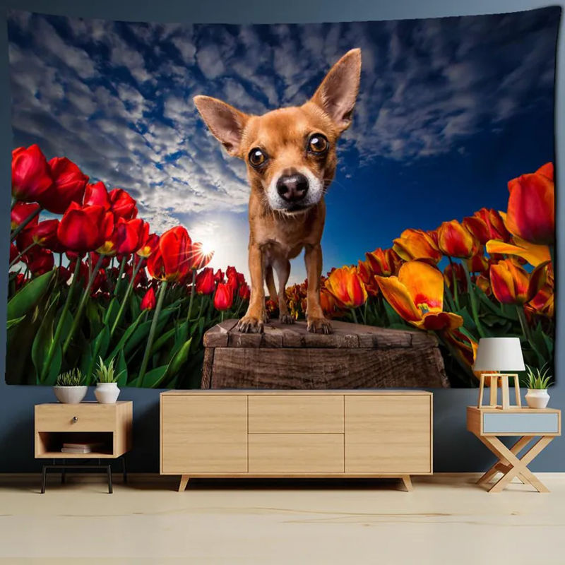 Super Six Wandbehang mit Tier- und Blumenmotiv, mehrfarbig, Textil-Wanddekoration im minimalistischen Design, B/H: 95 x 70 cm - Bild 2