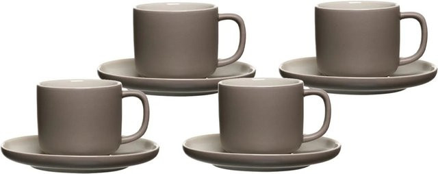 Ritzenhoff & Breker Jasper Kaffeetassen mit Untertassen Set, Keramik, Beige/Grau, 4er Set, 240 ml - Bild 1