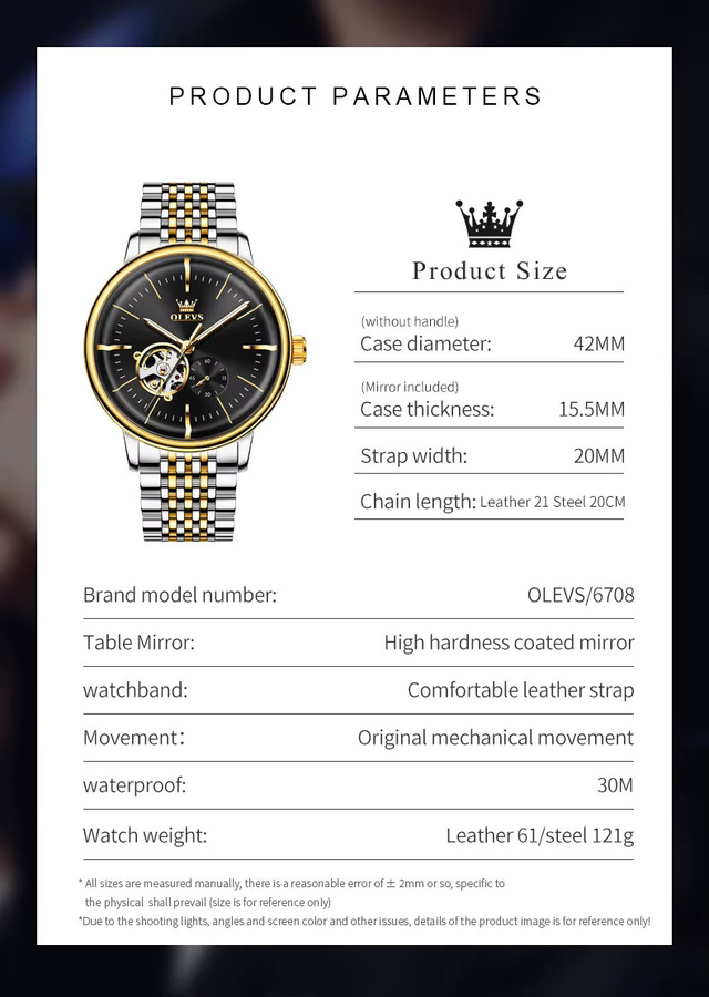 OLEVS Armbanduhr Automatik, Edelstahl, Schwarz, Herren - Bild 6