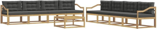 vidaXL Outdoor-Sofagarnitur aus Akazienholz in Weiß und Anthrazit mit 9 Teilen, L-Form, B/T/H: 79 x 79 x 37 cm - Bild 1