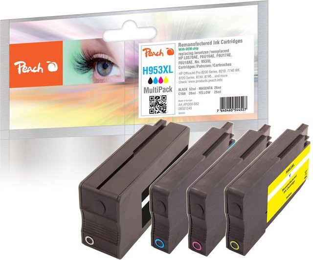 Peach Tintenpatronen Set XL ersetzt HP No. 953XL, 4er Pack Multicolor, wiederaufbereitet - Bild 1