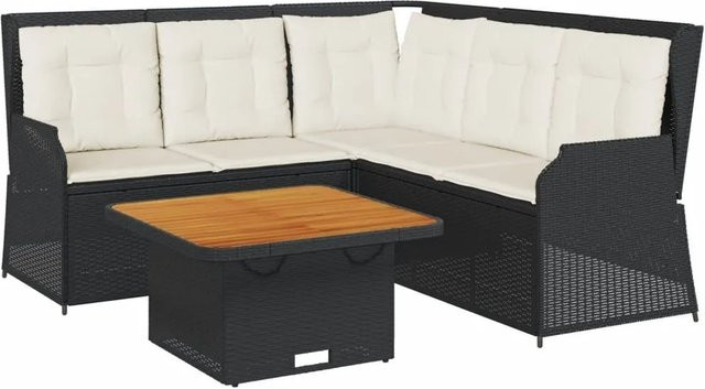 vidaXL 4-tlg Garten-Lounge-Set in Schwarz aus Poly Rattan mit Kissen und Couchtisch im L-Shape Design - Bild 1