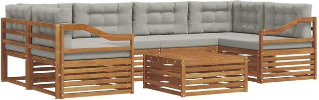 vidaXL Outdoor-Sofagarnitur aus Akazienholz in L-Form mit Kissen, 21-teiliges Set, Natur und Hellgrau - Bild 1