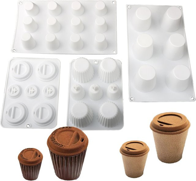 Silikon-Backform in Kaffeetassen-Design für Mousse, Schokolade und Kuchen, Weiß - Bild 1