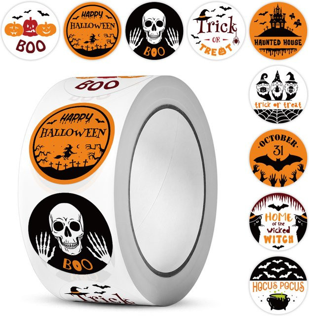 TYFYO Halloween Aufkleber Set mit Kürbis und Fledermaus, 500 Stück runde Papieraufkleber in Mehrfarben, Durchmesser: 2,5 cm, ideal für Kinder, Party und DIY-Dekoration - Bild 1