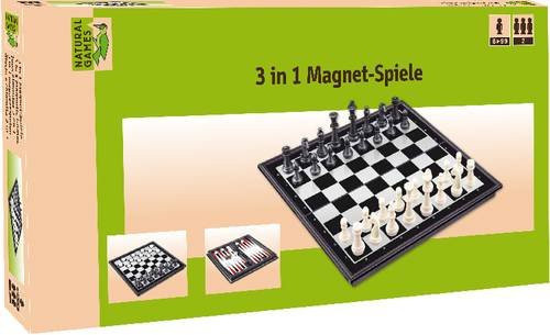 Natural Games 3-in-1 Magnetspiel Dame Schach Backgammon Brettspiel ab 6 Jahren