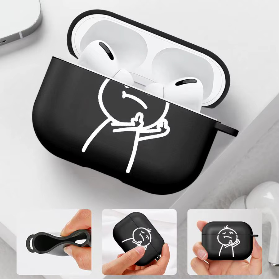 Schutzhülle für Apple AirPods Pro (1, 2, 3) und AirPods 4 mit lustigen Stickman-Figuren in Schwarz - Bild 2