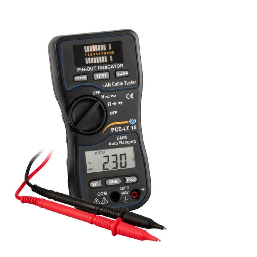 PCE LAN Tester PCE-LT 15 Digitalmultimeter zur Überprüfung von Netzwerkkabeln mit LCD-Display in Schwarz - Bild 2