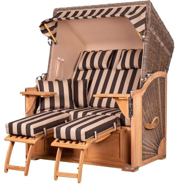 bene,iving Strandkorb Komplettset Schaalsee aus Teakholz und PE-Geflecht in Grau, Modell 581, B/T/H: 170 x 125 x 80 cm - Bild 1