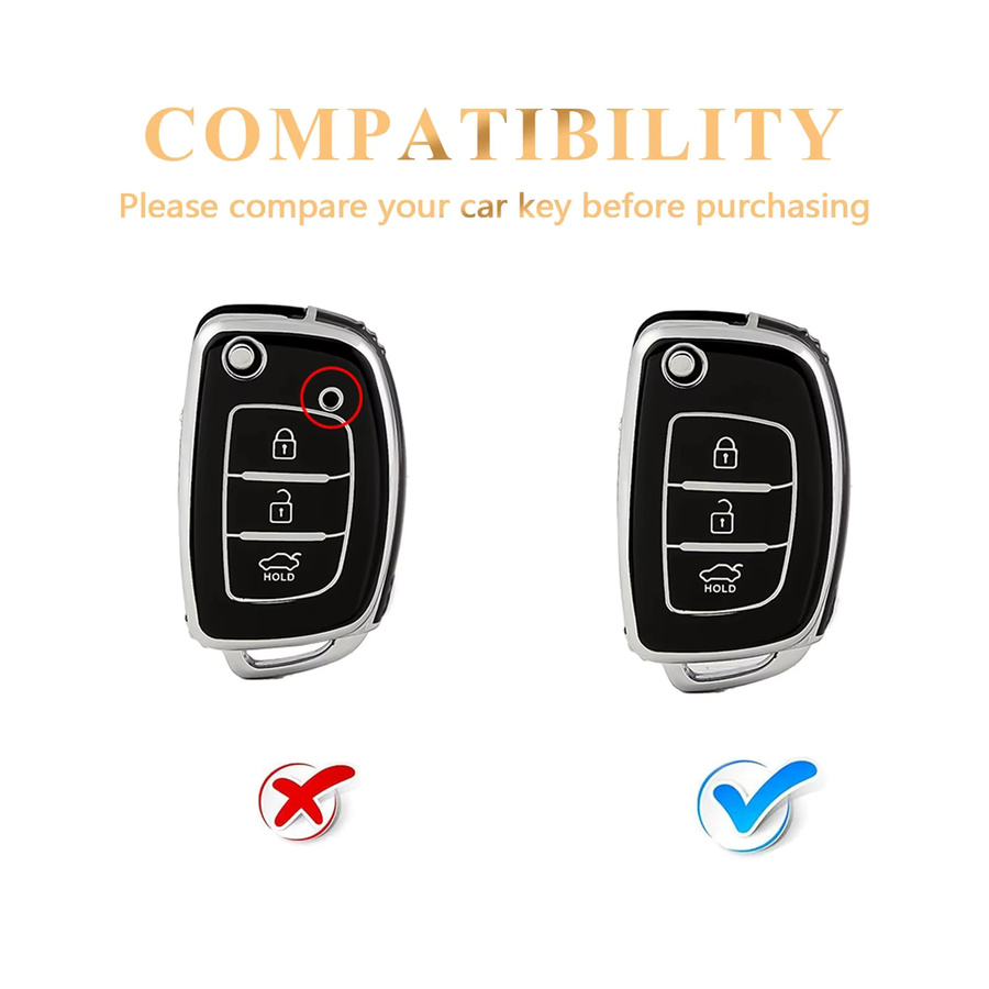 Flip Remote Autoschlüssel Gehäuse mit Schlüsselblatt für Hyundai Solaris, ix35, ix45, Elantra, Santa Fe, HB20, Verna, Farbe: Schwarz - Bild 2