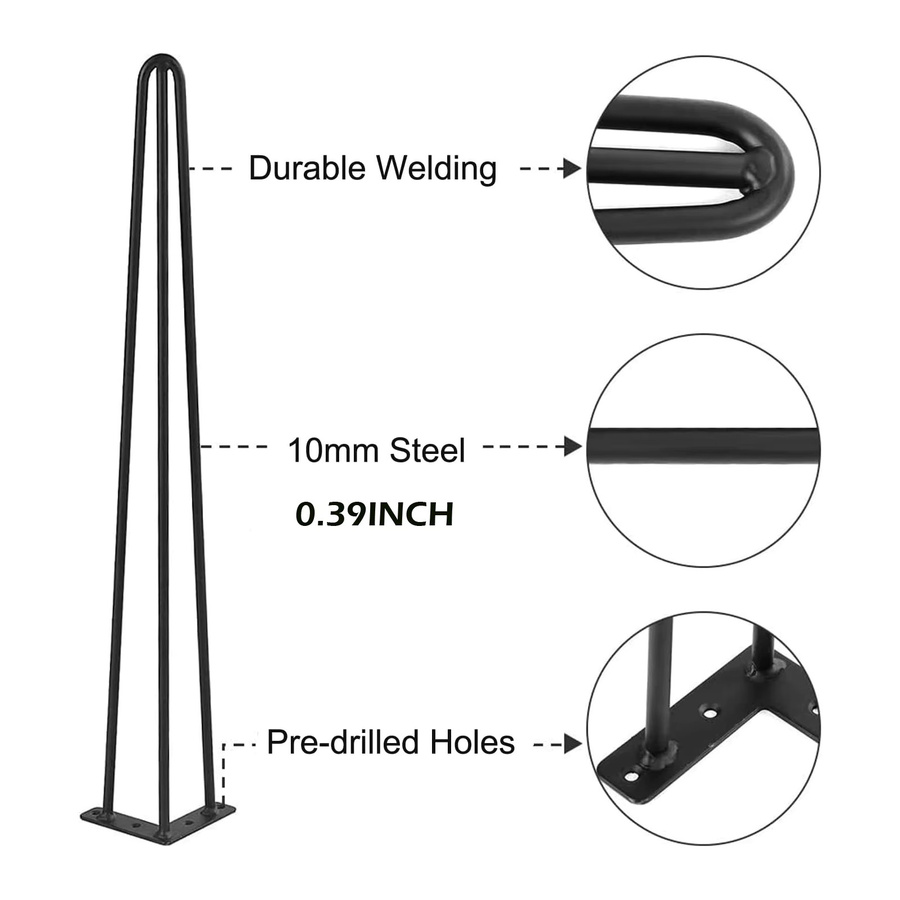 4er-Set Haarnadel-Tischbeine aus massivem Metall in Schwarz Matt, Höhe: 86 cm, ideal für Esstische, Schreibtische und Nachttische im Industrial-Design - Bild 3