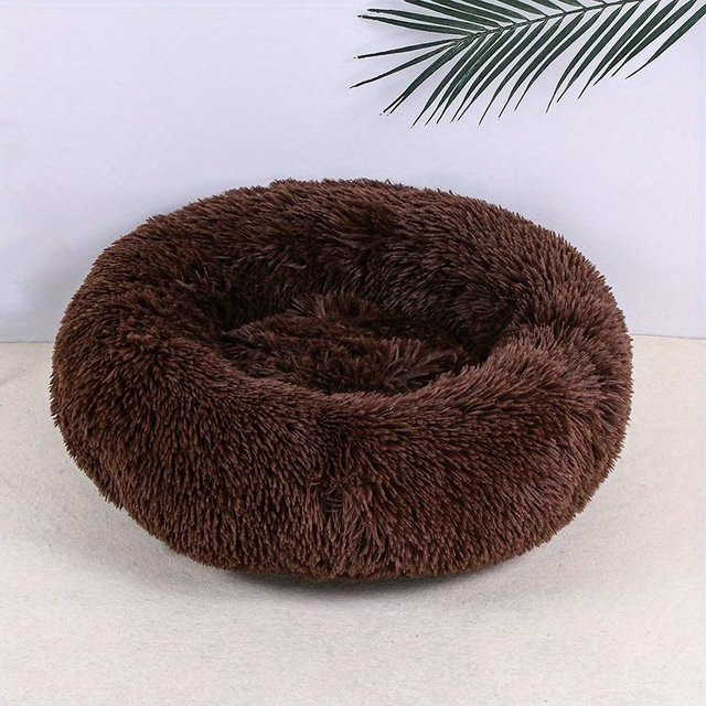 XYNN Donut Plüschtierbett für Katzen und Hunde, rundes Kuschelnest aus Mikrofaser, Dunkelbraun, Durchmesser: 40 cm - Bild 1