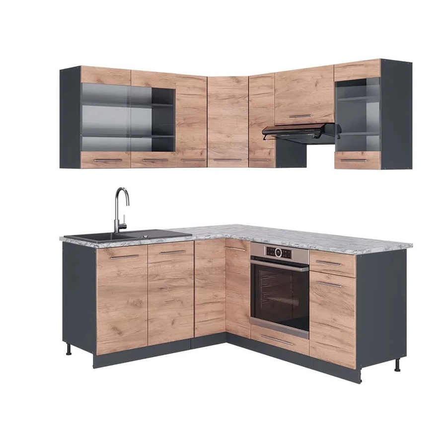 Vicco Fame-Line Eckküche Goldkraft in Eiche und Anthrazit mit Marmor-Optik, B/T/H: 160 x 190 cm - Bild 2