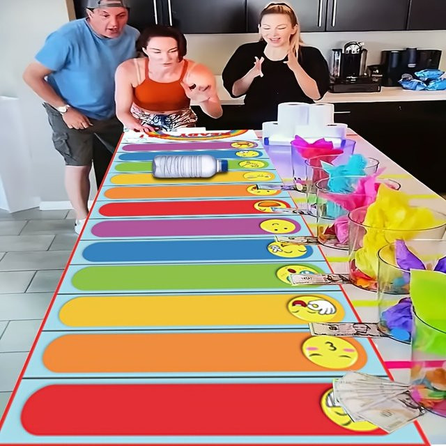 OURFETE Regenbogen-Emoji-Flaschenrollenspiel Tischläufer, Beschreibbar - Bild 1