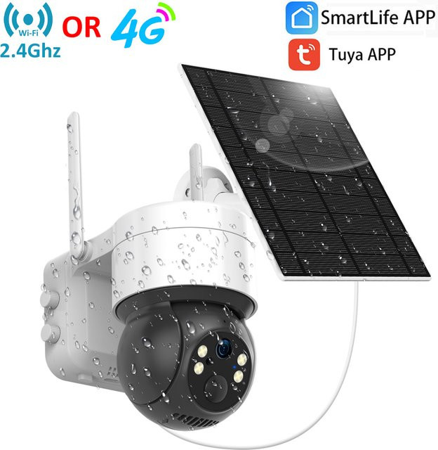 Tuya SmartLife Solar Outdoor Überwachungskamera mit 3MP Auflösung, WiFi und 4G LTE, Motion Tracking und Nachtsicht in Weiß - Bild 1