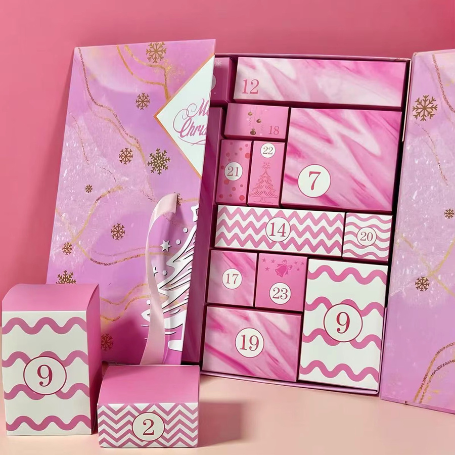 Leerer Adventskalender 2025 zum Selbstbefüllen in Pink mit 24 Fächern aus Papier für Kinder und Familien - Bild 2