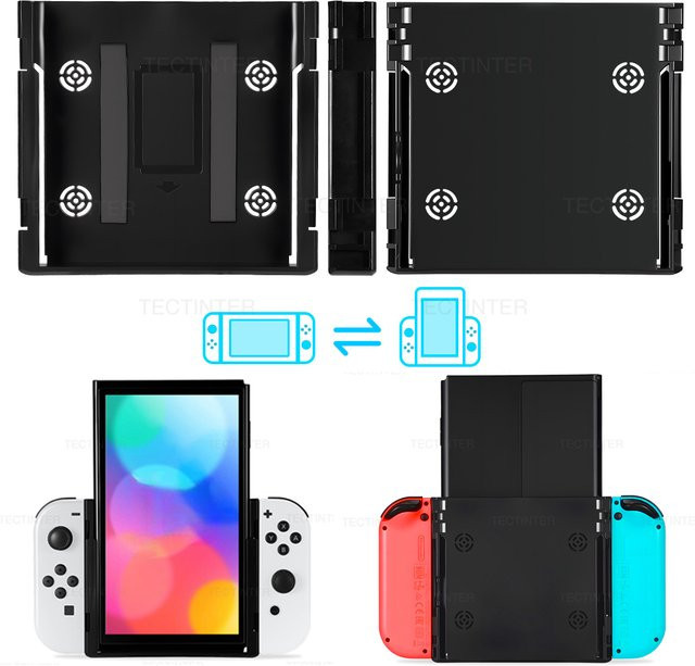 TECTINTER Portrait-Modus Flip-Griff für Nintendo Switch und Switch OLED, tragbarer vertikaler Ständerhalter mit Joystick-Griffhalter in Schwarz - Bild 1