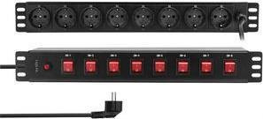 LogiLink 8-fach Steckdosenleiste schwarz, einzeln schaltbar, 1,5 HE, für 19 Zoll Profilrahmen, PDU8D01 - Bild 1