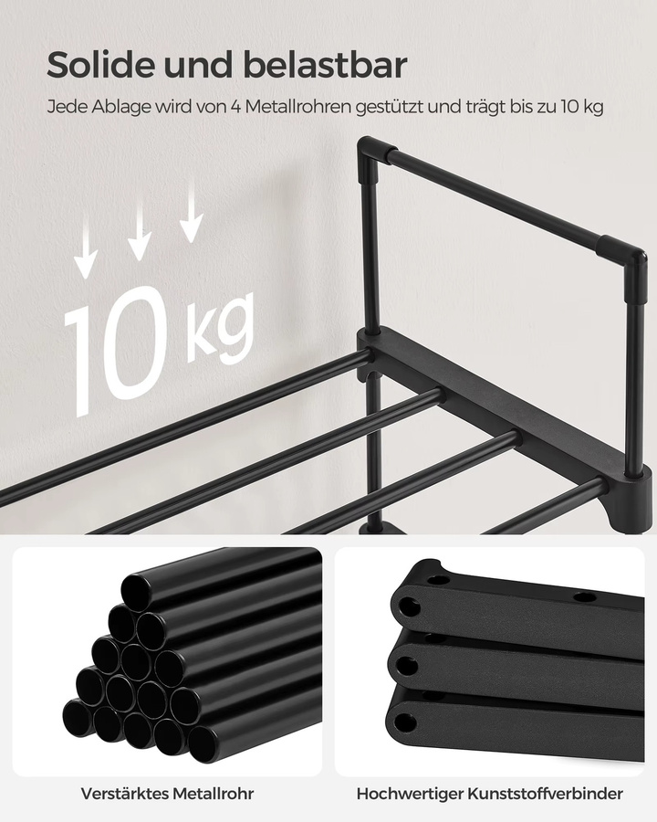 Songmics Schuhregal mit 10 Ebenen aus Metall und Kunststoff, Schwarz, B/T/H: 30 x 45 x 174 cm - Bild 4